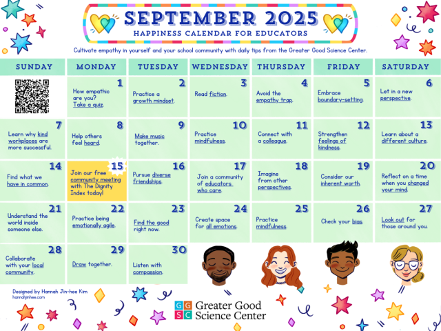 September 2025 Calendar for Educators: Happiness & Empathy